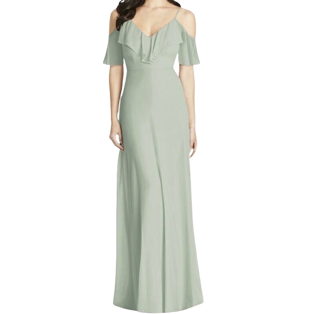 Dessy Collection Ruffled Cold Shoulder Chiffon Maxi Dress Willow Style 3020 - Picture 1 of 9